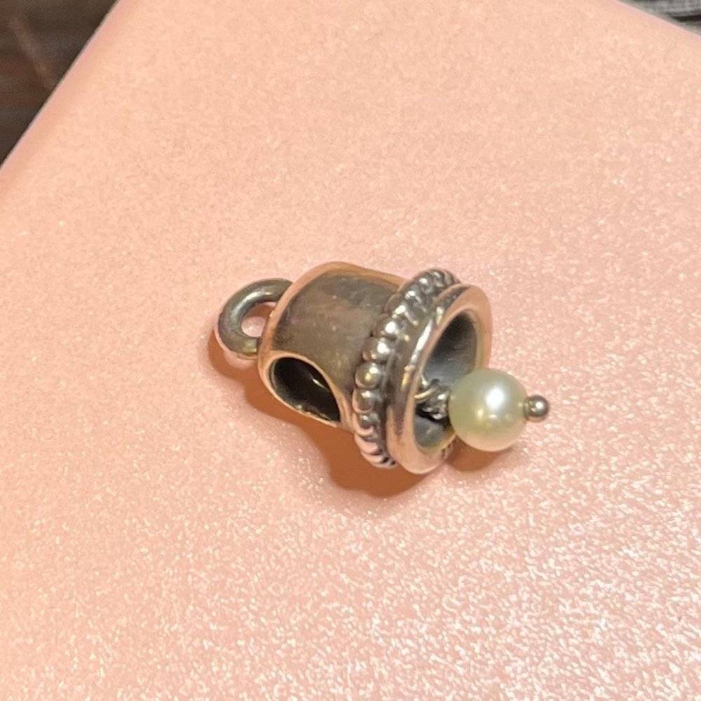 Pandora silver bell charm with pearl